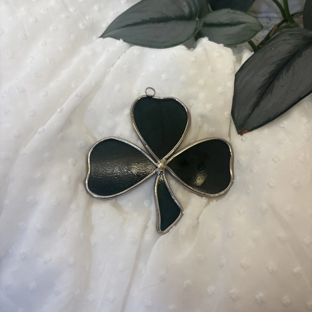 Vintage Stained Glass Suncatcher Irish Shamrock Clover St Patricks Sun Catcher